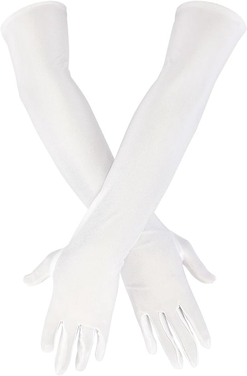 Lange Satijnen Opera Handschoenen - 52 cm - Elastisch - Wit - Voor Avonden en Dansfeesten