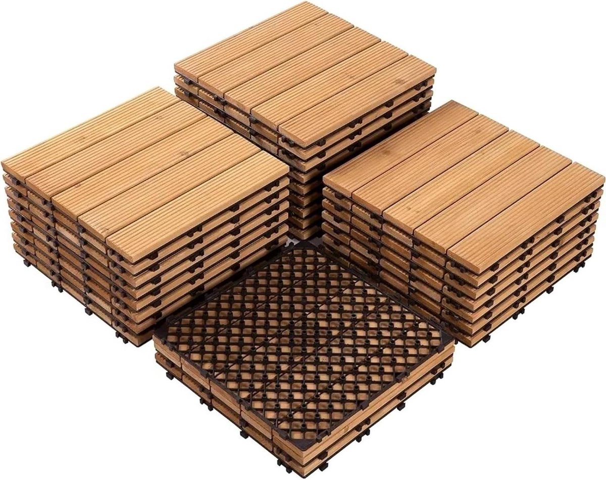 Terrastegels - Houten vloer Dektegels - Buitenruimte creëren - In elkaar grijpend ontwerp - 30 x 30 cm - Natuurlijk Hout