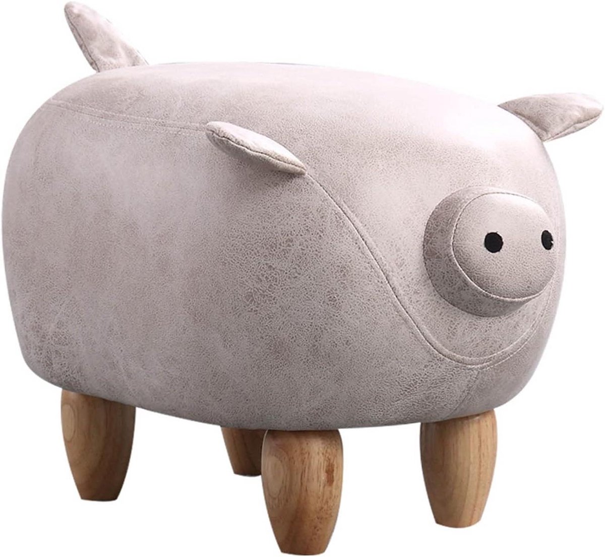 Voetenbankje Varkenspoot - Krukje Poef - Ontspannen Zitten - Stabiele Houten Poten - 32cm - Grijs