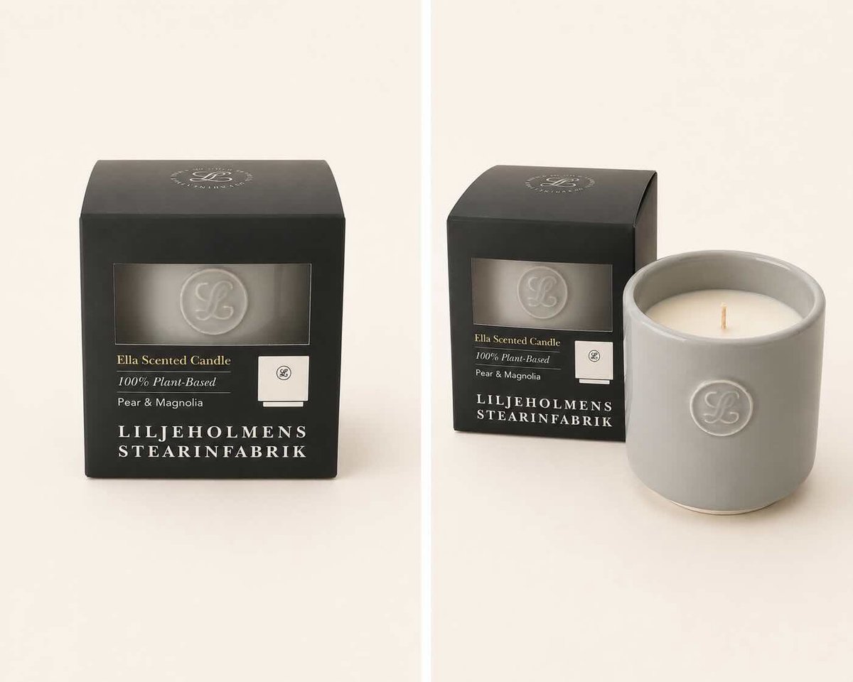 Geurskaars plantaardig (100% koolzaad) op basis van een heerlijke schone parfum (peer & magnolia) in Portugees keramiek (branduren: 34 uur)