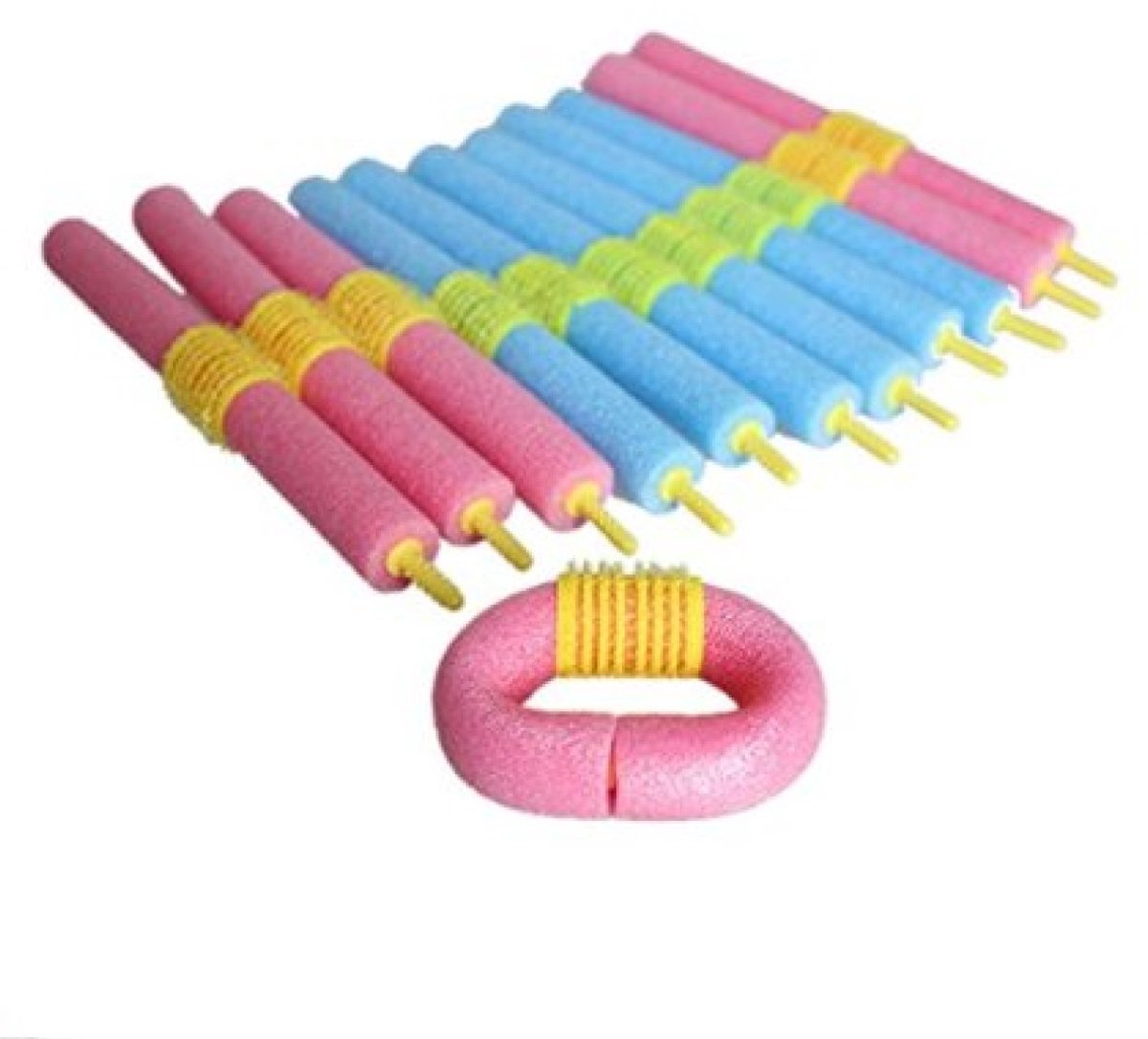 12x Papillotten soft foam - Krulspelden - Krullen zonder hitte - Foam haarrollers - Krulrollers - Papillot - Krullen maken - Buigbare krulspelden - Heatless curls - 15 cm - Blauw en roze - Jonyx