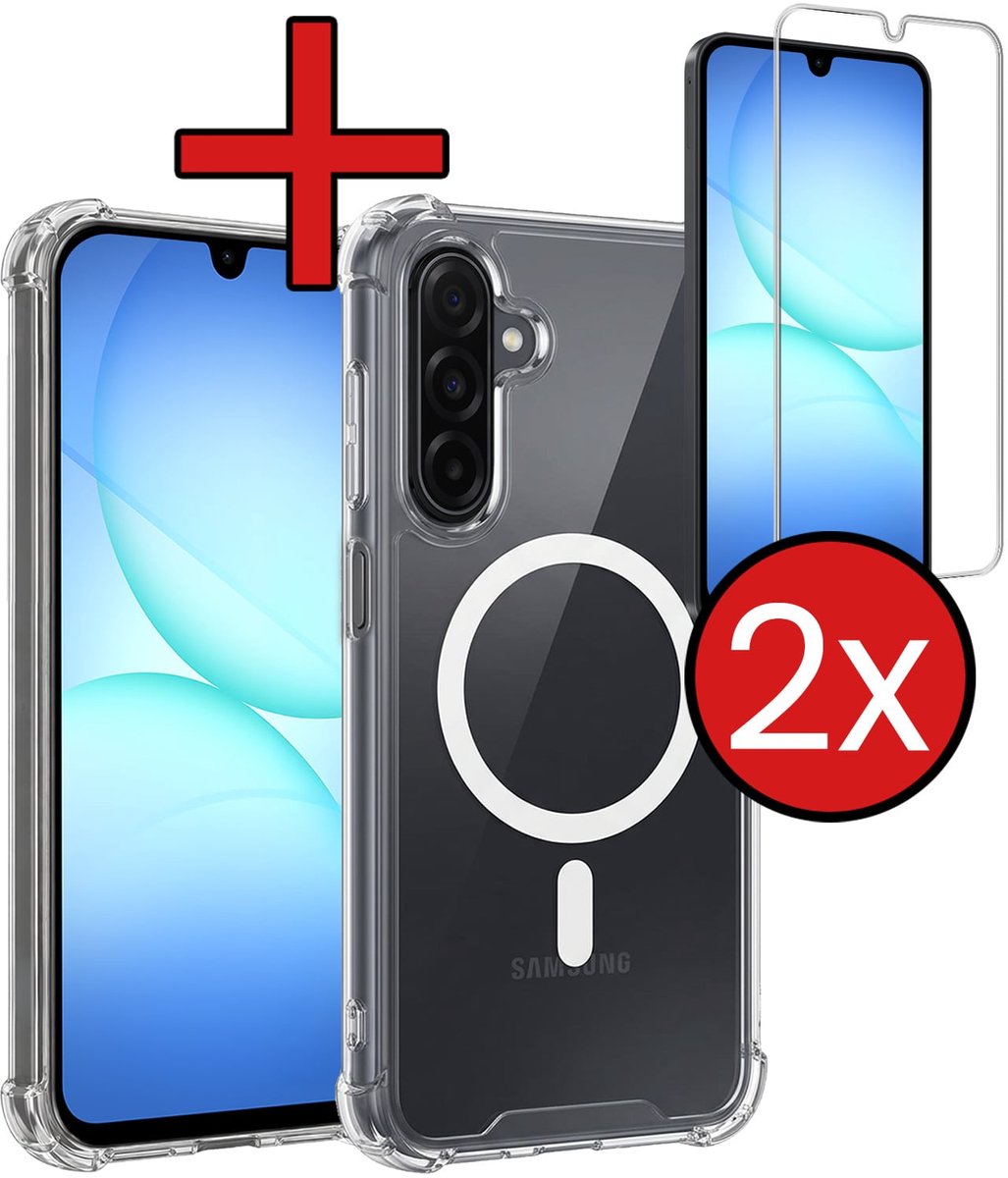 Hoesje - Met 2x Screenprotector - Geschikt voor Samsung Galaxy A17 - Magsafe Compatible - Sterk & Shockproof - Shock Proof Case - Back Cover - Telefoon Hoes - Telefoonhoes - Transparant