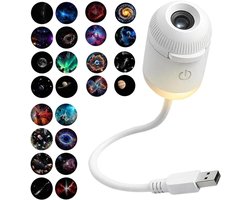Sterrenhemelprojector | USB-wandlamp met instelbare helderheid | 360° draaibare galactische lamp met 24 filmdia's | Voor kamperen, hotels, slaapkamers, woonkamers, thuis en in de auto