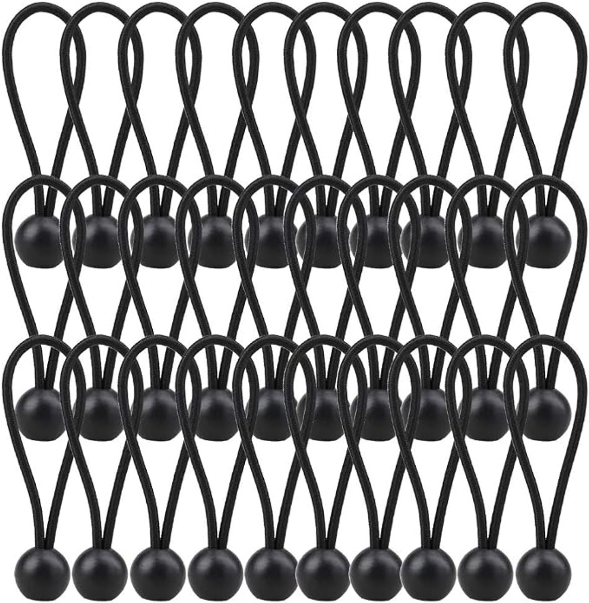 Bungee Koorden - balbungee - Spanelastiek - Spanrubbers - Universele Snelbinder - multifunctionele rubberen spanbanden - voor kamperen, tenten, vracht, bevestigingsdraad en - zwart - 20 Stuks