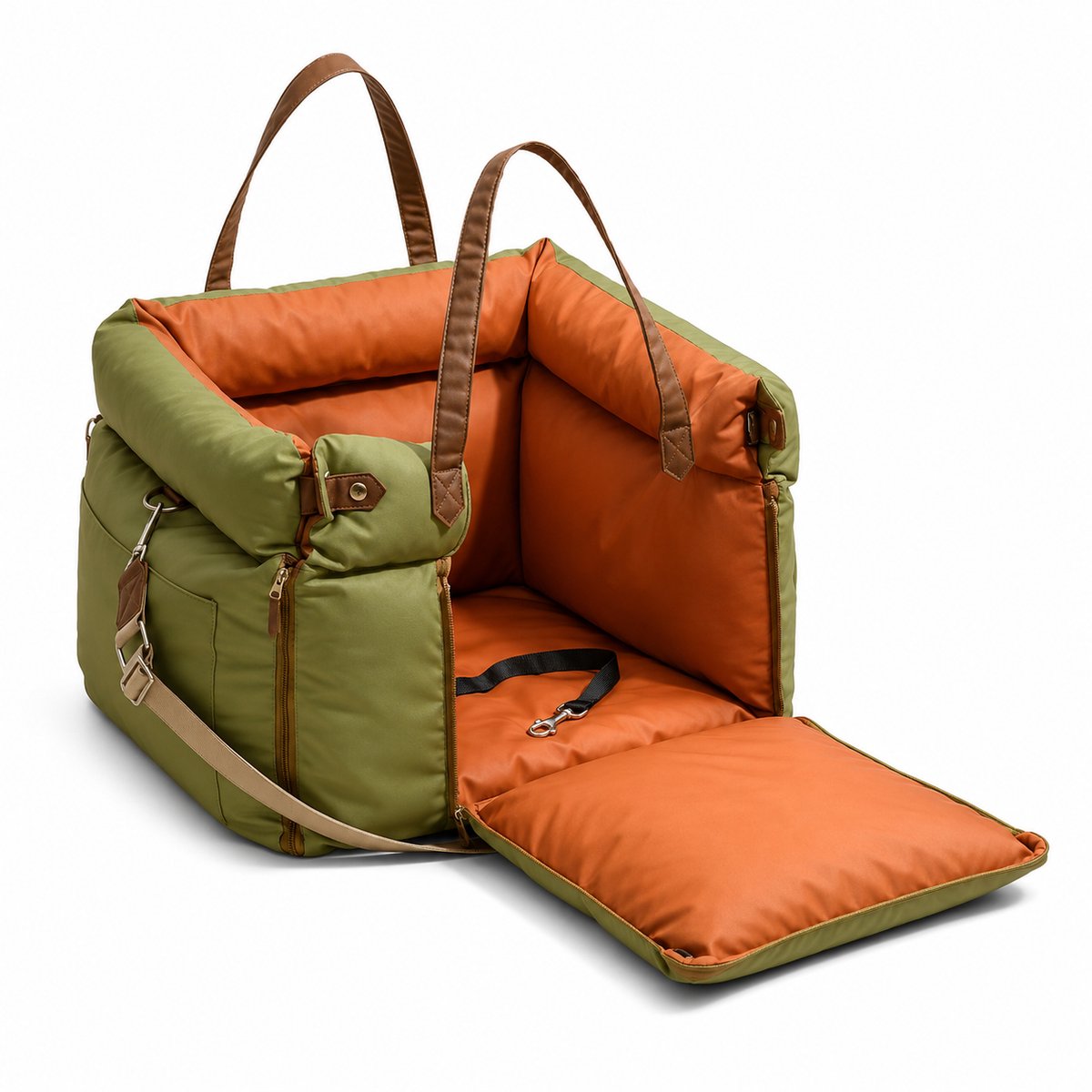Gloovon® Hondenautostoel - Opvouwbaar & Uitklapbaar - Met Veiligheidsriem - Reismand Hond & Kat - Groen - 41 x 31 x 31 cm