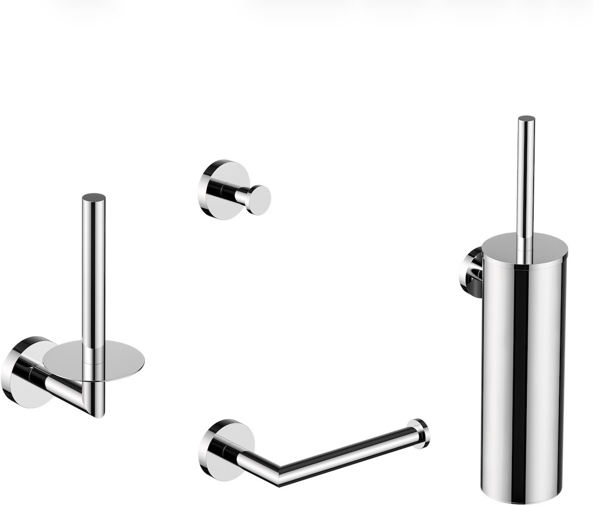 WEBO Prime Badkamer Accessoireset Chroom – 4-delige Toilet Accessoires Set met Toiletrolhouder, Toiletborstel, Handdoekhaak en Reserverolhouder