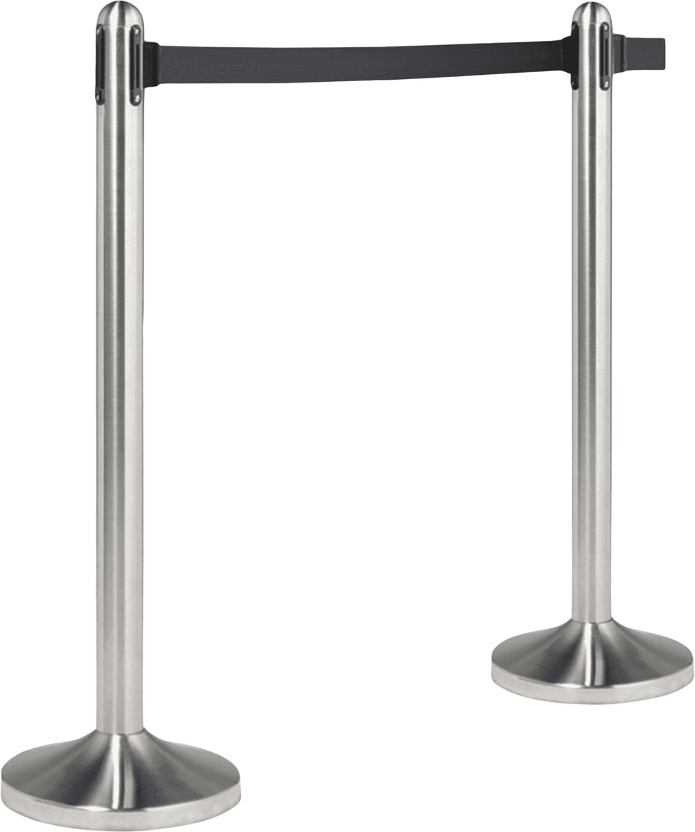 Securit Afzetpaal met Zwart trekband | 2 palen | RVS | Zwarte band | 11KG