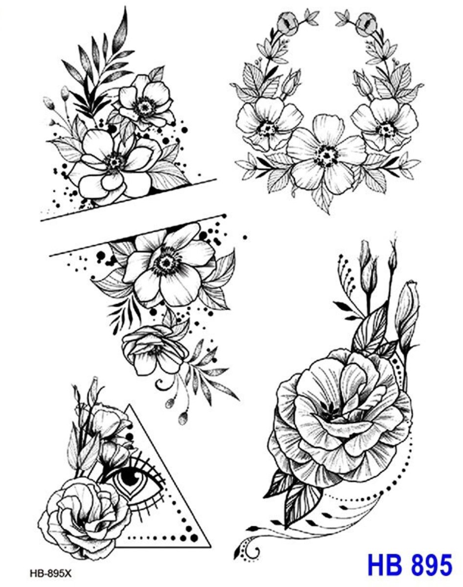 Temporary Tattoo Bloemen Rozen (A5 formaat) [Neptattoo - Tijdelijke tatoeage - Nep Fake Tattoos - Water overdraagbare festival sticker henna outfit tattoo - Glitter tattoo - Volwassenen Kinderen Jongen Meisje]