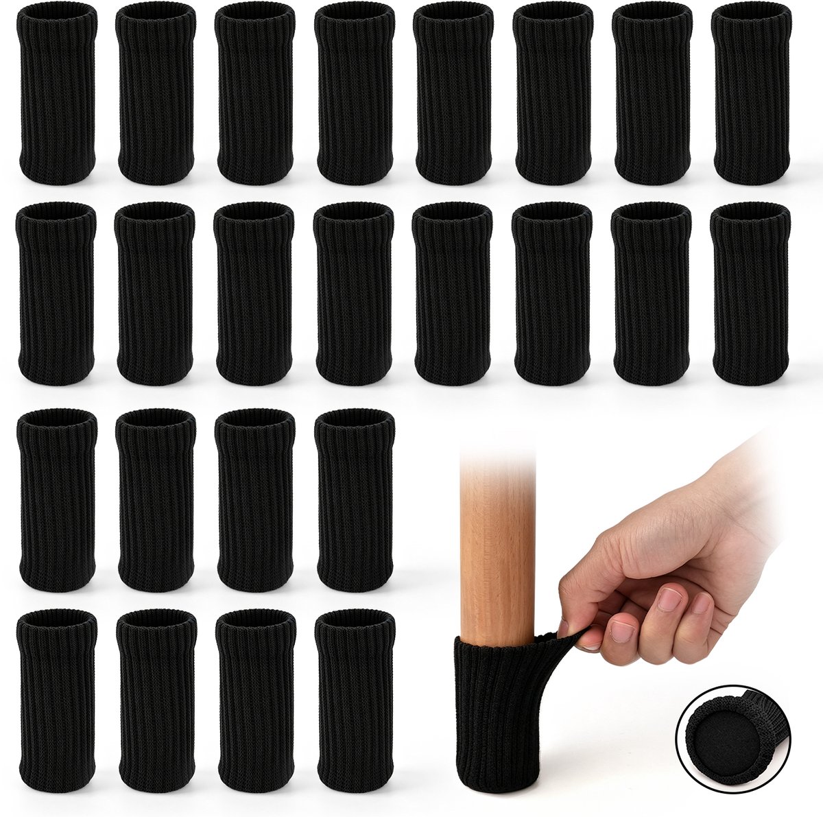 24-pack Stoelpootbeschermers – Elastische Meubelbeschermers – Gebreide Stoelsokken met Vilt – Verdikte Onderkant – Antislip-pads – Beschermt Meubels, Tafels en Vloeren – Voorkomt Krassen en Geluid – 7 x 4 cm