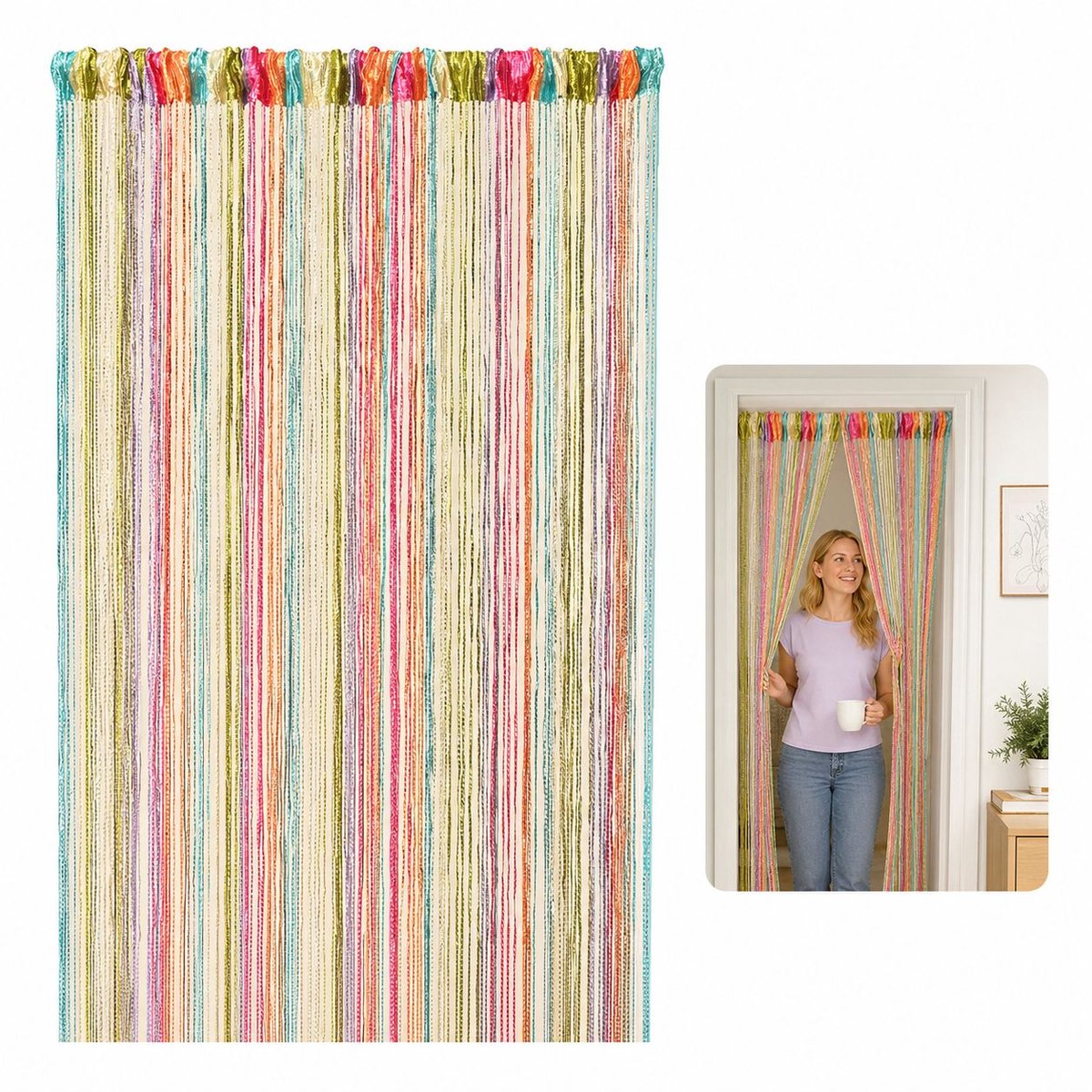 VHV-Draadgordijn - 100x210 cm - Dicht Geweven Deurgordijn met Zilveren Glitter Draden voor Scheidingswand, Raam en Bruiloft Decoratie - Kleurrijk