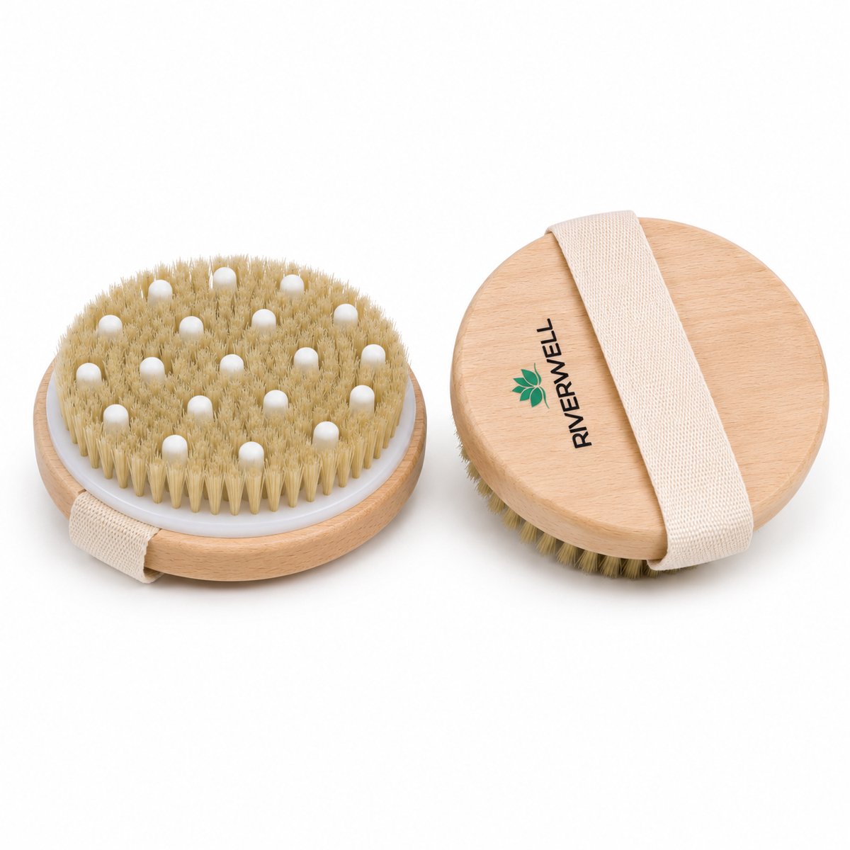 Riverwell dry brushing huidborstel - droge borstel voor cellulitis en lymfedrainage - Exfoliërende borstel - Zachte massagenoppen - 2 stuks