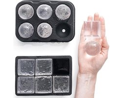 Luxe IJsblokvormen - Set van 2 - 6 grote ronde ijsballen en 6 vierkante ijsblokken - voedselveilig siliconen - Zwart