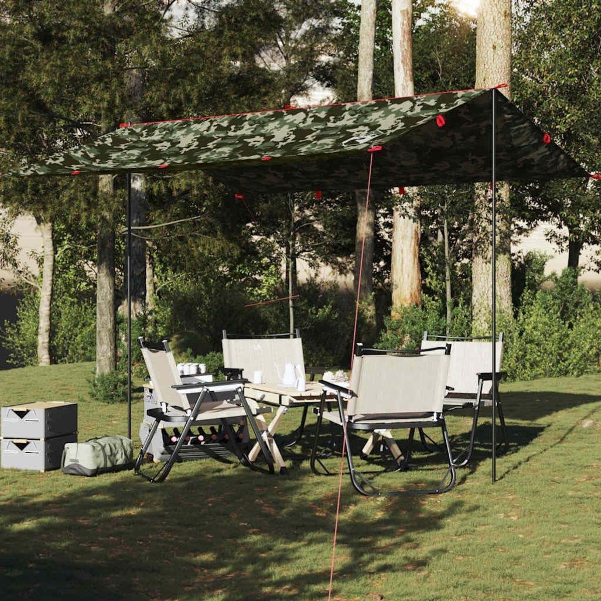 Opvouwbaar Tentzeil - Tarp Overkapping - Outdoor Kamperen - Waterdicht PU-coating - 1.4 kg - camouflage