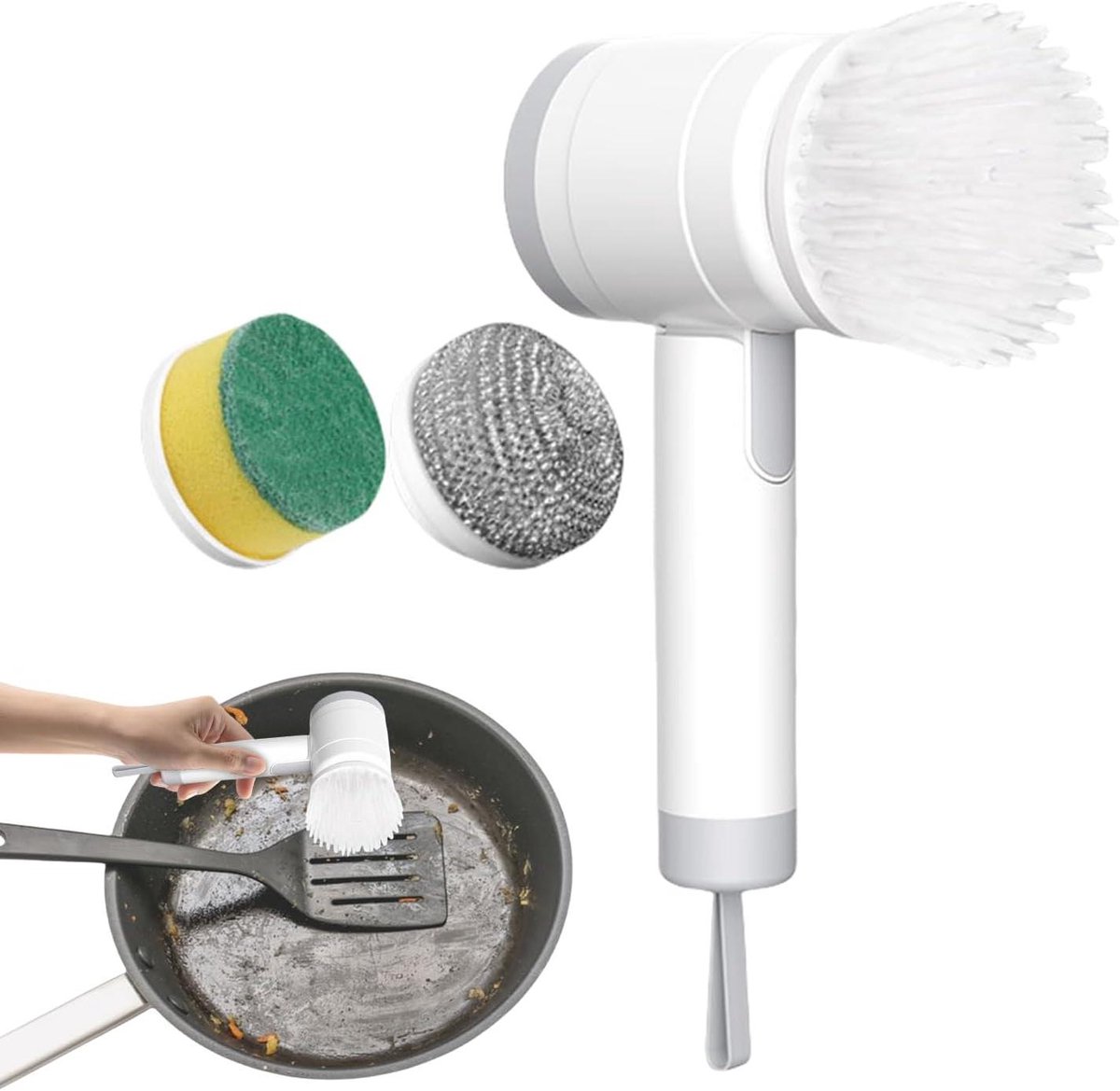 Elektrische Doucheborstel - Badkamerreiniger Draadloos - Snel Schoonmaken - Waterdicht en Oplaadbaar - 22 x 7.6 x 19.1 cm - Wit