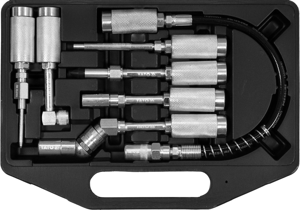 Professionele Vetspuit Adapterset – 7-Delig – Met Snelkoppelingen, Haakse Adapters & Flexibele Slang – Voor Smeervet & Vetspuiten – Universeel