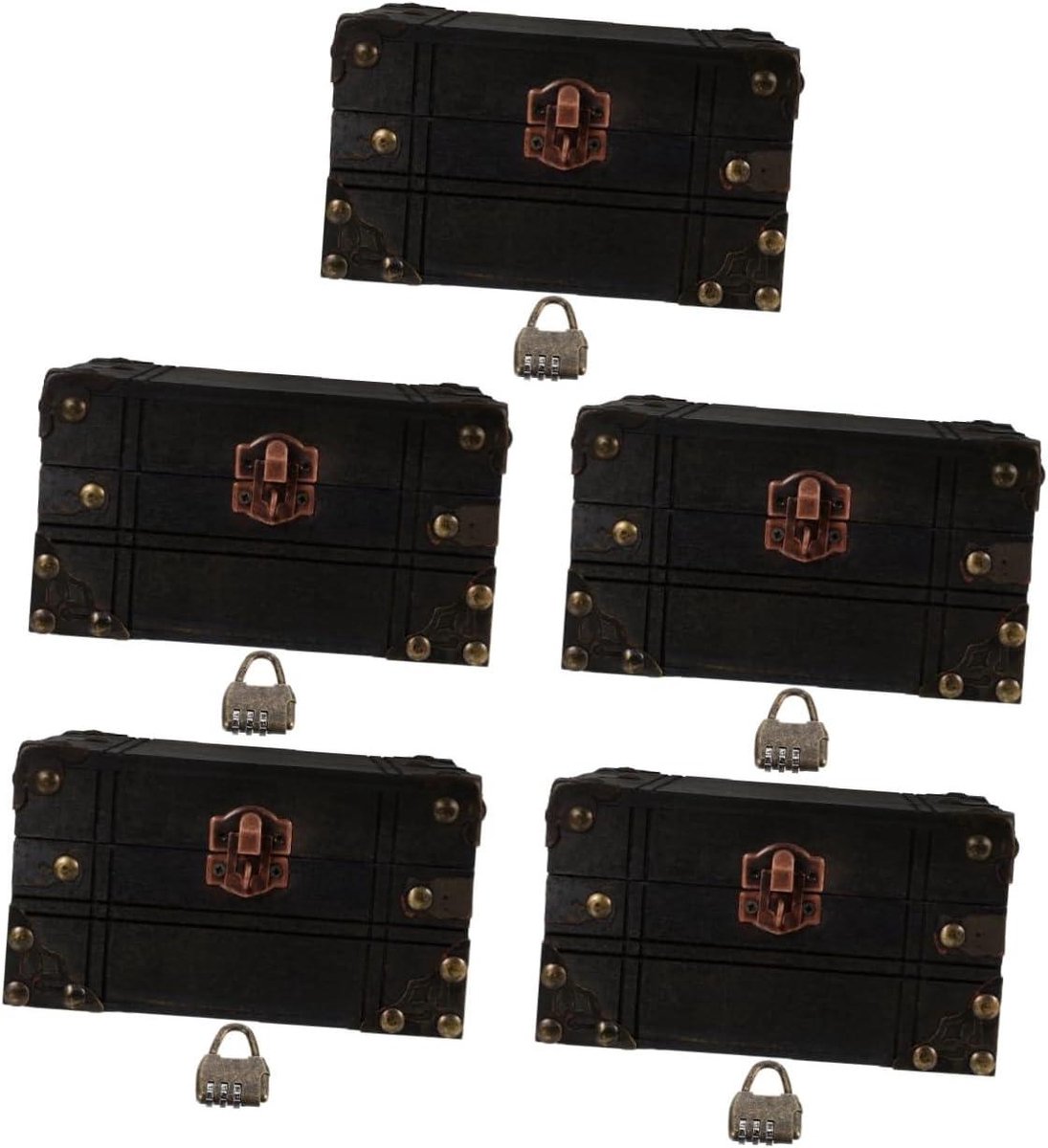 Houten Sieradendoos - Schatkist Opbergdoos - Sieraden Opbergen - Vintage Design - 15.5 x 11 x 9 cm - Grijs