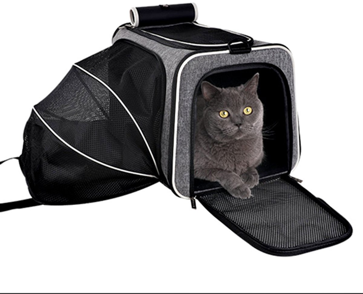 Gadgetzan® Draagbare Ruime Kattenreistas – Opvouwbare Adememende Transporttas met Ritssluiting – Voor Auto en Reizen - Zwart