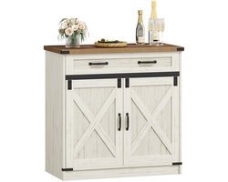 Hzuaneri Keukenkast, Sideboard Met Lade, Opbergkast Met 2 Deuren, Verstelbare Planken, Landhuisstijl, Keuken, Woonkamer, 40 x 80 x 80 cm, Vintage Bruin-Wit