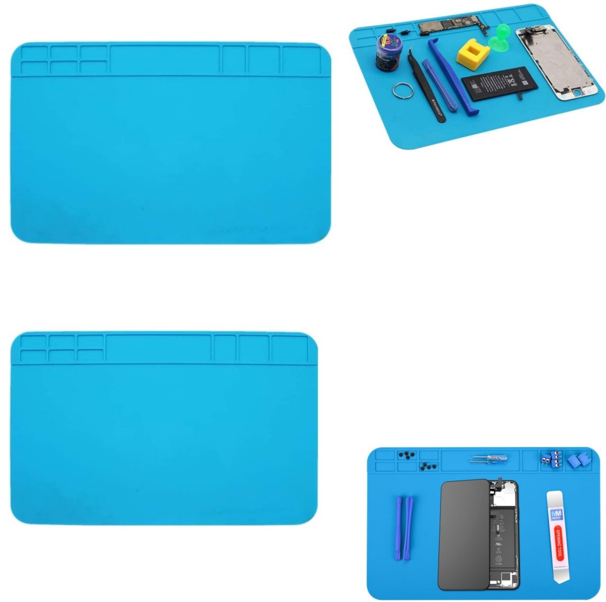 2 stuks hittebestendige mat - las anti slip mat - siliconen hittebestendige mat - reparatie siliconen mat - met opbergvak- waterdicht- gemakkelijk schoon te maken - opberghulpmiddel - geschikt voor telefoonreparatie, werkbank, lassen (blauw, 30*20cm)