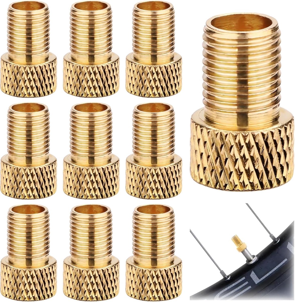 SnelShoppen - Pack van 10 Fietsventieladapters, Met O-ring Ventieladapter, Zet SV Ventiel Om In AV Ventiel, Franse Ventieladapter, Luchtpompadapter Vo