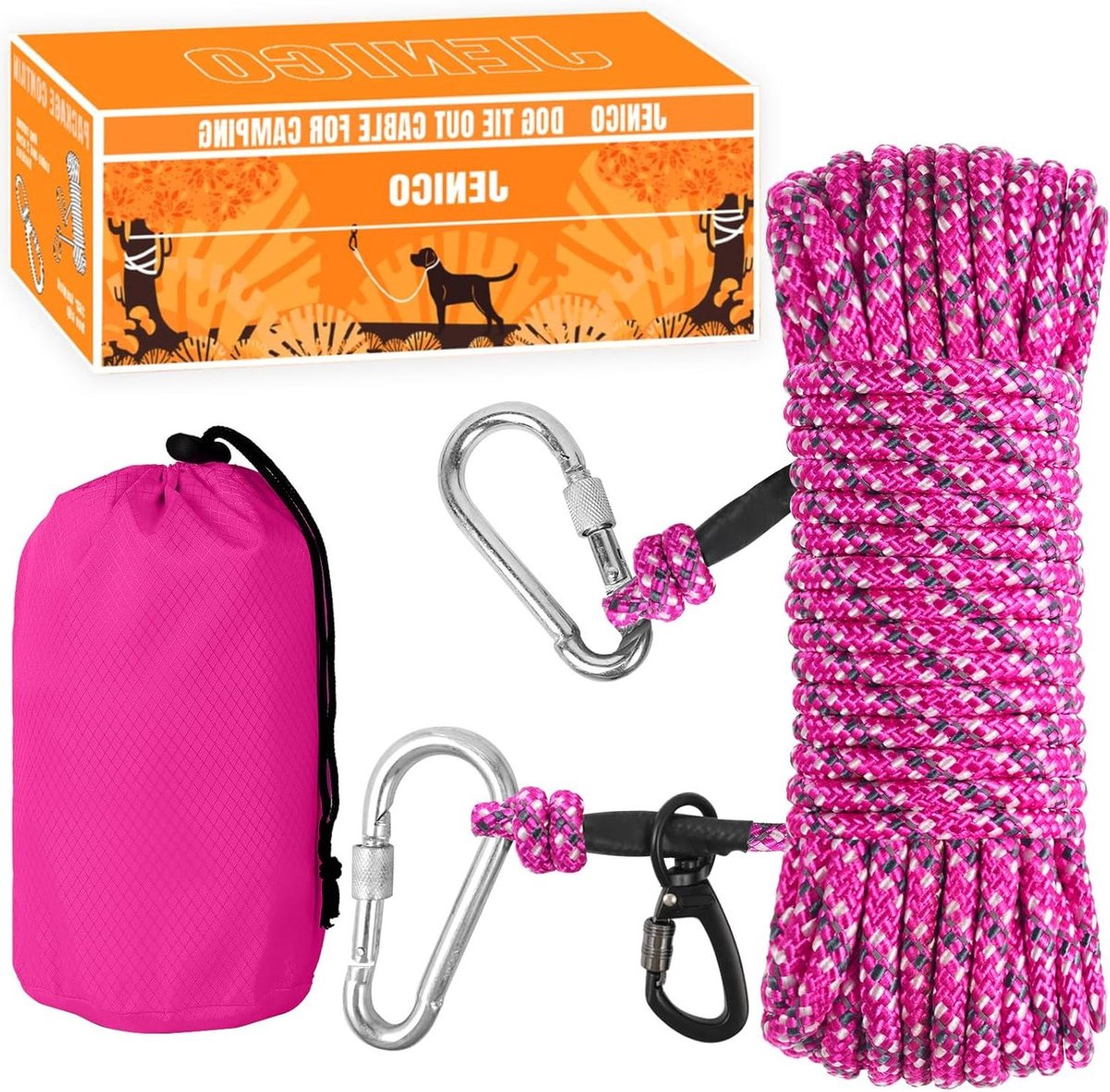 Honden Bindkabel - Hondenloper Tuin - Buiten Activiteiten - Reflecterend Touw - 30 meter - Roze