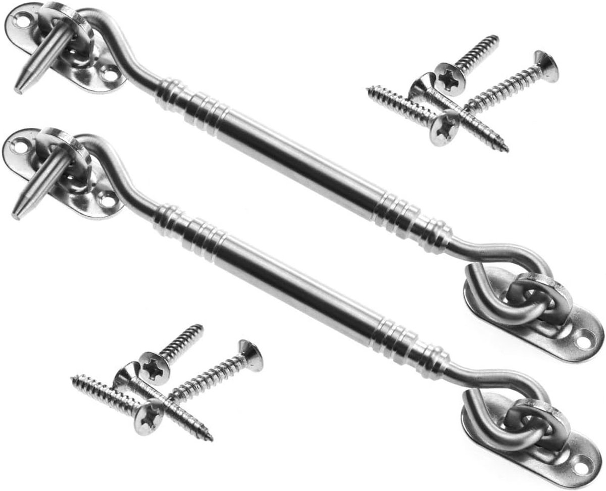SnelShoppen - 10.2cm/15.2cm/20.3cm Haak Vergrendeling voor Schuifdeur - RVS, Robuust, 34mm Haaklengte, 9.5mm Gatdiameter, Ideaal voor Tuin, Staldeuren
