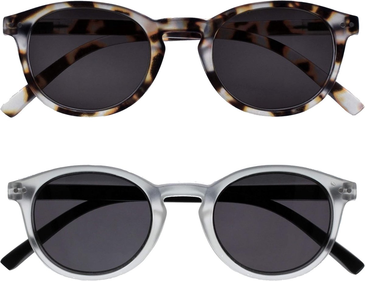 Zen 2 Stuks Klein Mannen Vrouwen Licht Bruin Kristal Doorzichtig Zwart Zon Lezers Leesbril UV400 SS24-1TC +1,50