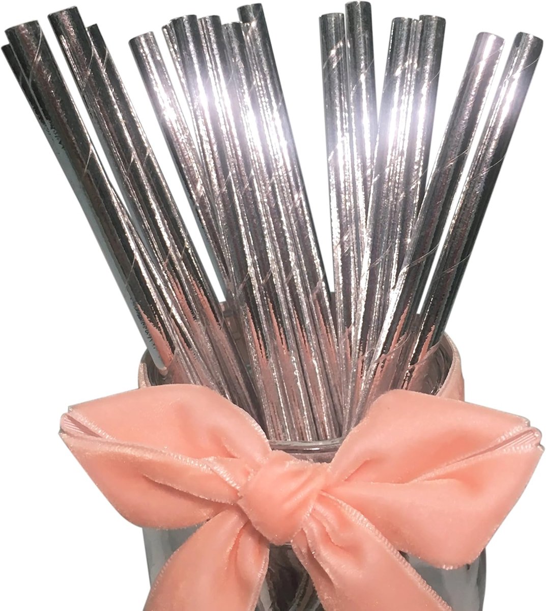 Rietjes Wegwerp, 100 Stuks Glanzende Zilveren Rietjes, Stevige Zilver Papier Drinkrietjes voor Bruiloft Feestdecoratie