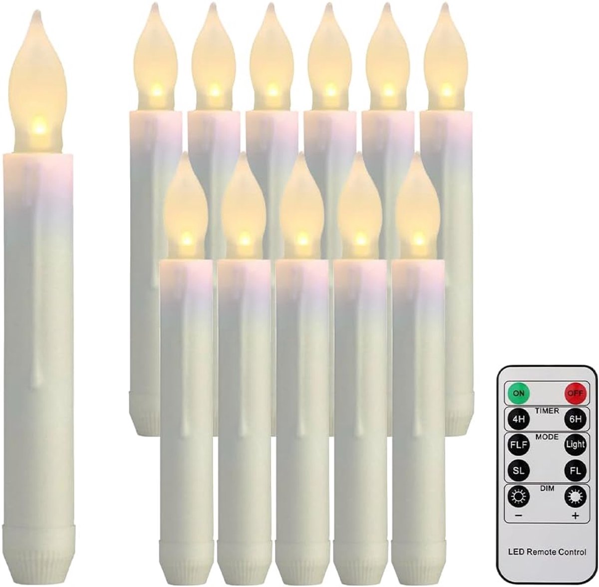 led-kaarsen voor buiten, led-waskaarsen, 12 stuks, led-kaarsen met afstandsbediening, timer, flikkerende vlamloze kaarsen met batterij, voor Halloween, Kerstmis, verjaardagen