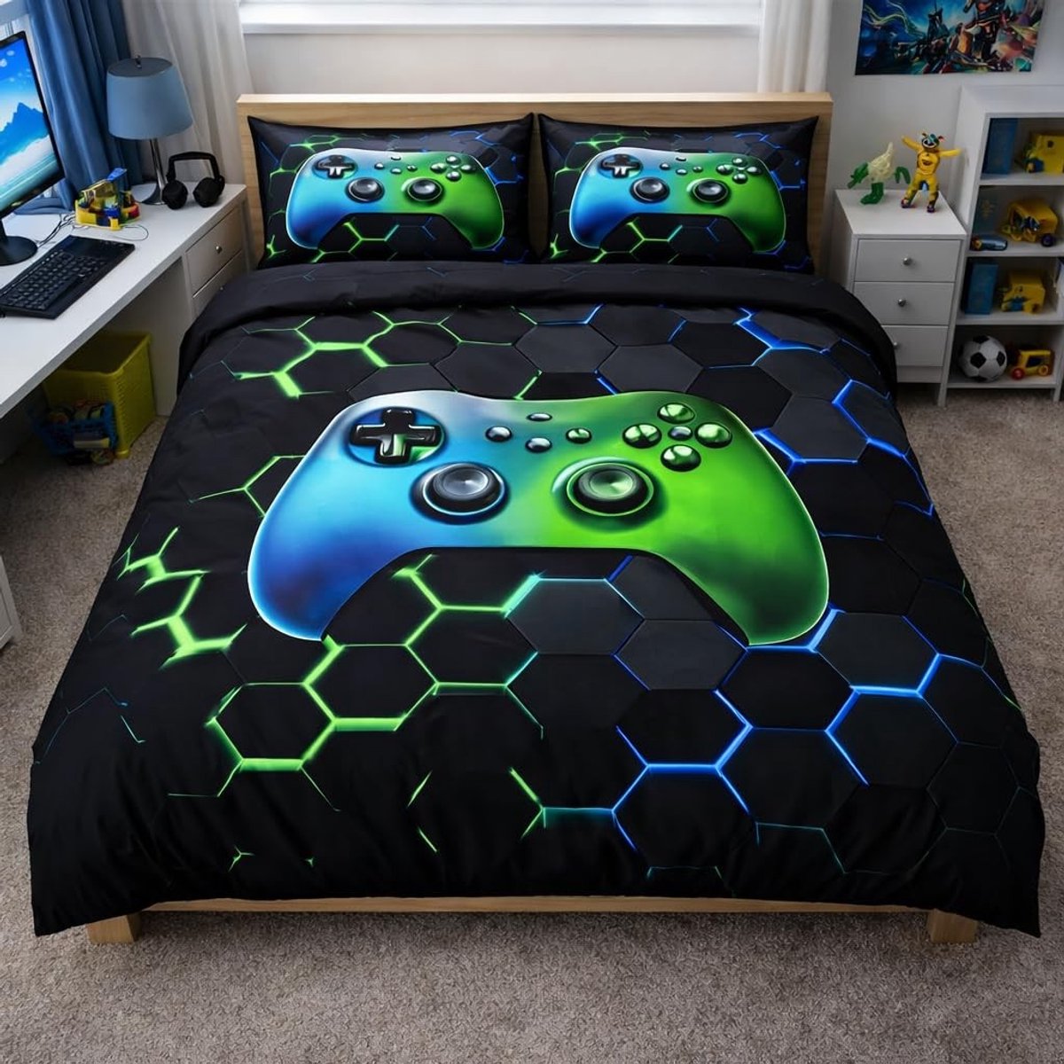 Omgoods - Dekbedovertrek Set voor Eenpersoonsbed met Game Controller Motief
