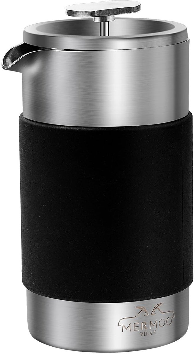 Omgoods - Handleless French Press Koffiezetter 350ml van Roestvrij Staal met Silicone Huls