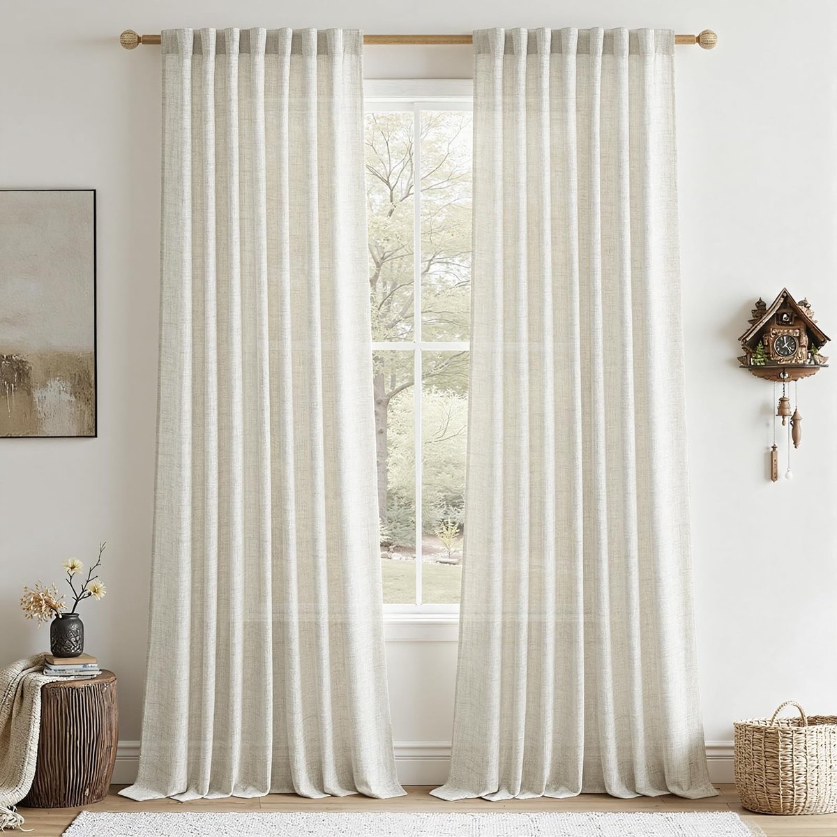 Omgoods - Semi-Transparante Gordijnen - Set van 2 (245 x 140 cm) Beige