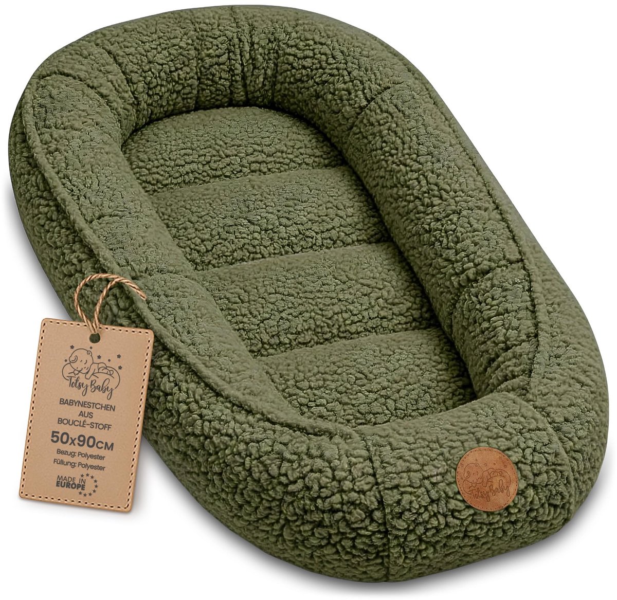 Omgoods - Cozy Baby Nest Newborn - Zacht en Draagbaar Nest voor Baby's - 90x50cm Olijf Groen