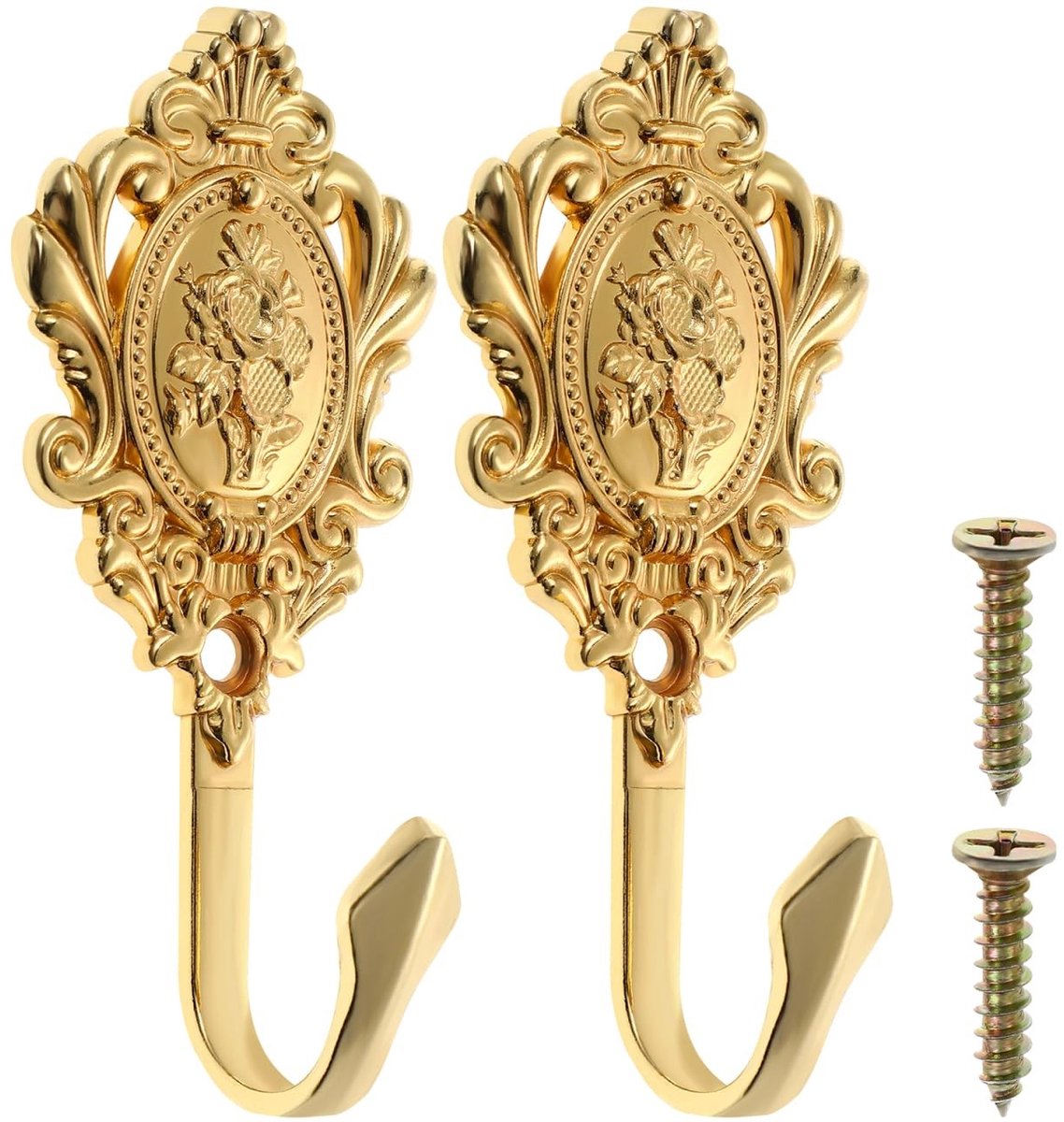 Omgoods - 2 Stuks Vintage Rozenpatroon Gordijnhouders - Gouden Zinklegering Wandmontage