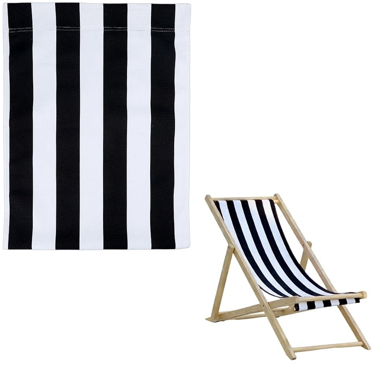 Omgoods - Vervangende Doek Voor Strandstoel - Zwart-Witte Strepen, Eenvoudige Montage