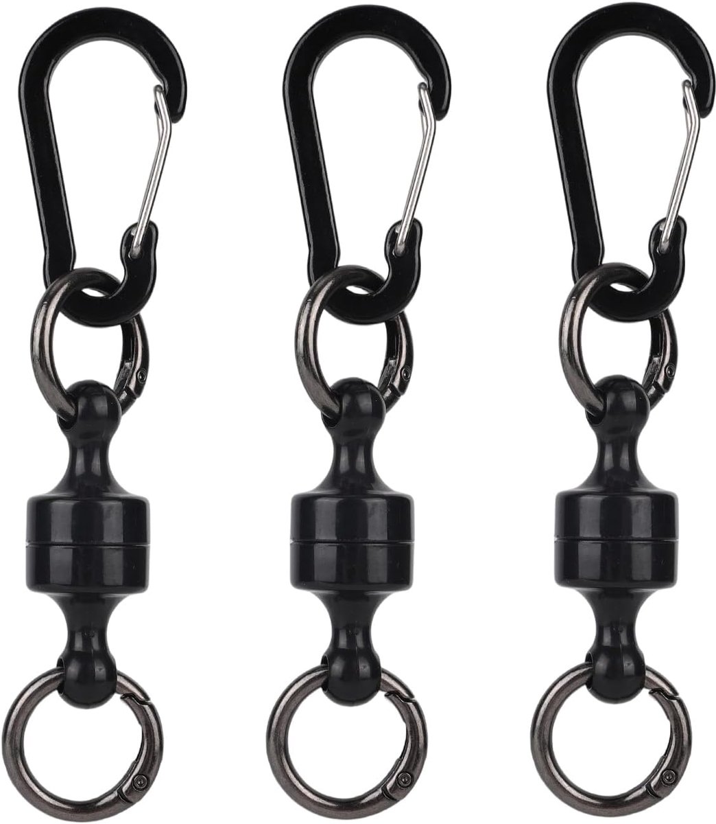 3 Stuks Snelontgrendelbare Sleutelhangers, Zware Afneembare Draaibare Magnetische Sleutelhangerclip Roterende Sleutelringhouder voor Mannen en Vrouwen Praktisch Cadeau voor Buiten (Zwart)