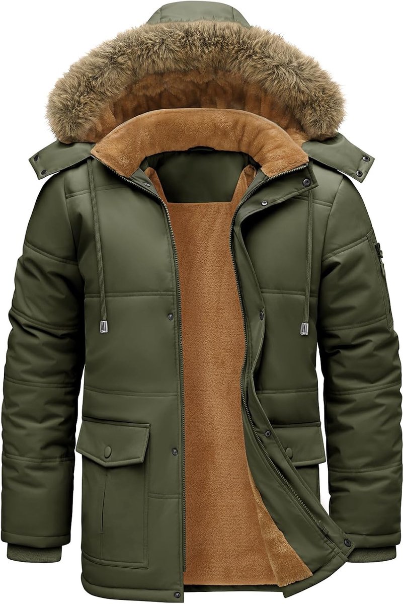Winterjas voor heren, warme waterafstotende fleece gevoerde ski-jas, thermische outdoor winddichte parka met afneembare capuchon