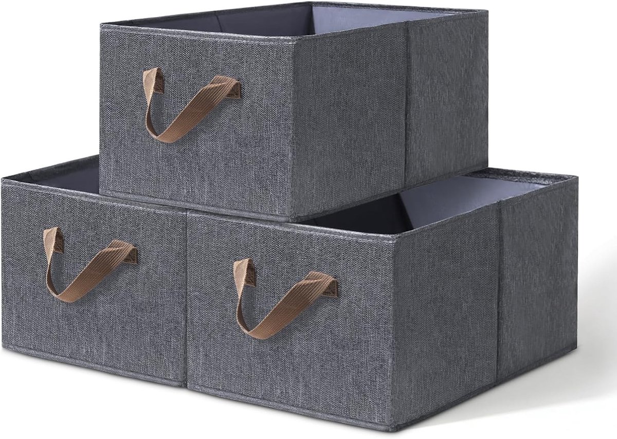 Grote Opbergdozen voor Kleding, Dekens en Speelgoed - 3 Stuks Vouwbare Opbergmanden (45 x 11 x 8 cm, Donkergrijs)
