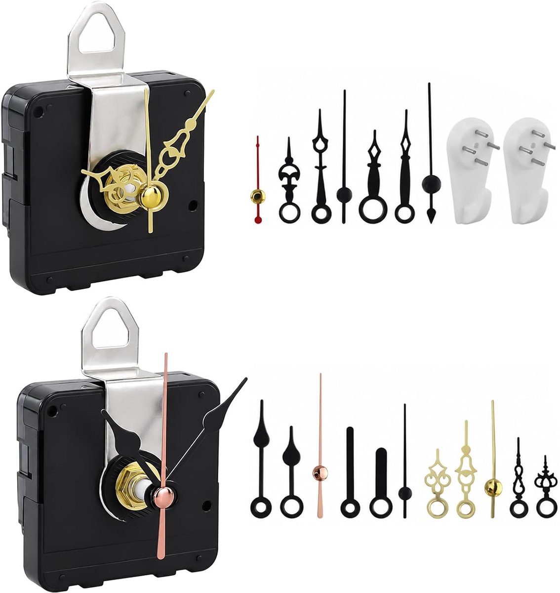 2 stuks uurwerk, wand-miniatuuruurwerken, horloge-reserveonderdelen met 6 wijzers, voor doe-het-zelf, reparatie, vervanging van onderdelen
