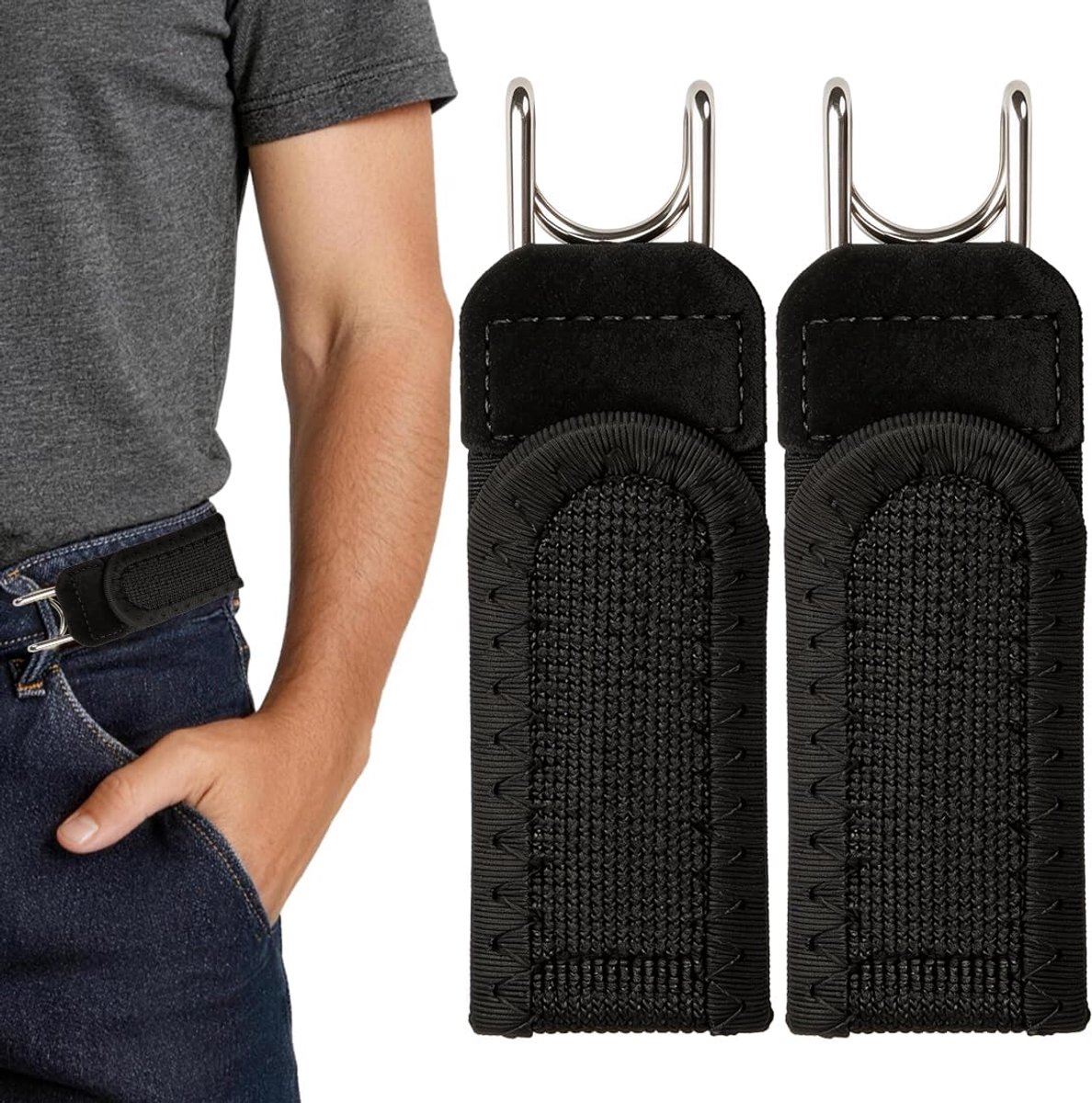 Riemen zonder gesp, onzichtbare elastische riem voor heren en dames, gesploze riem voor heren, verstelbaar met klittenbandsluiting voor vrije tijd, werk