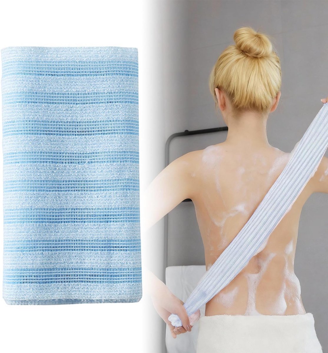 Handdoek voor de Douche, 1 Stuk, Lange Antibacteriële Douche Scrub voor Dames en Heren, Lichaamsreiniging en Verwijdering van Dode Huidcellen, Blauwe Strepen