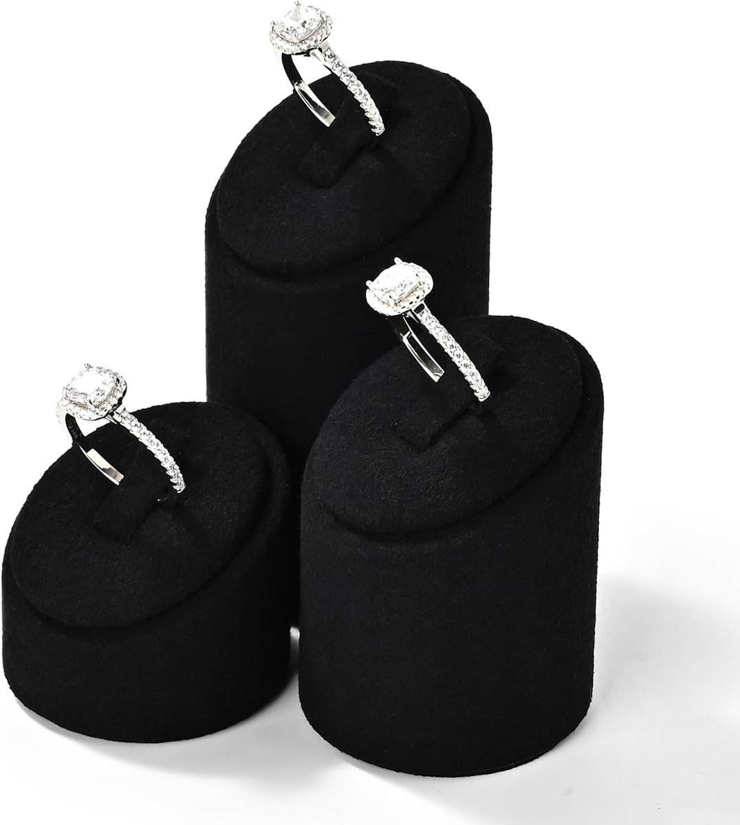 3 stuks ringhouders van microvezel, organizer voor ringen, tentoonstellingsstandaard voor beurzen (zwart)