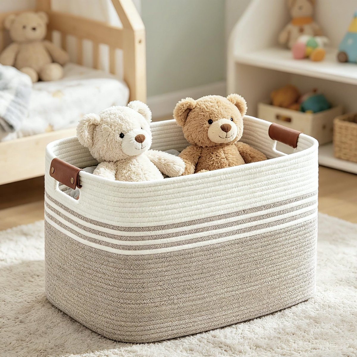 Omgoods - Vouwbare Katoenen Wasmand met Leerhandvatten