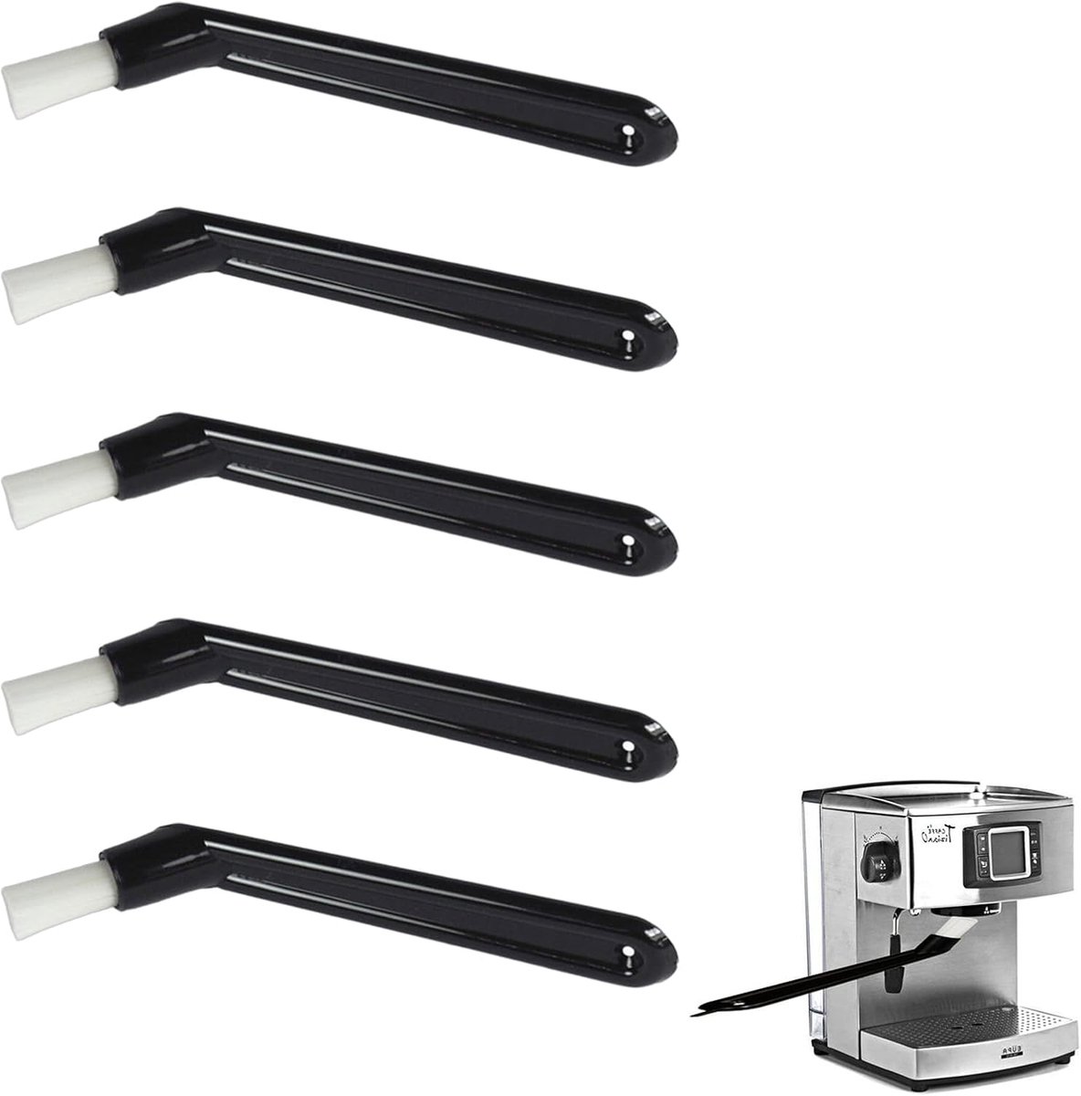 5 stuks reinigingsborstel voor espressomachines en koffiezetapparaten, Nylon borstelharen, Kunststof handgreep, Zwart, 14 cm | Koffiezetapparaten en koffiemolens, zwart, nylon borstelharen, kunststof handgreep