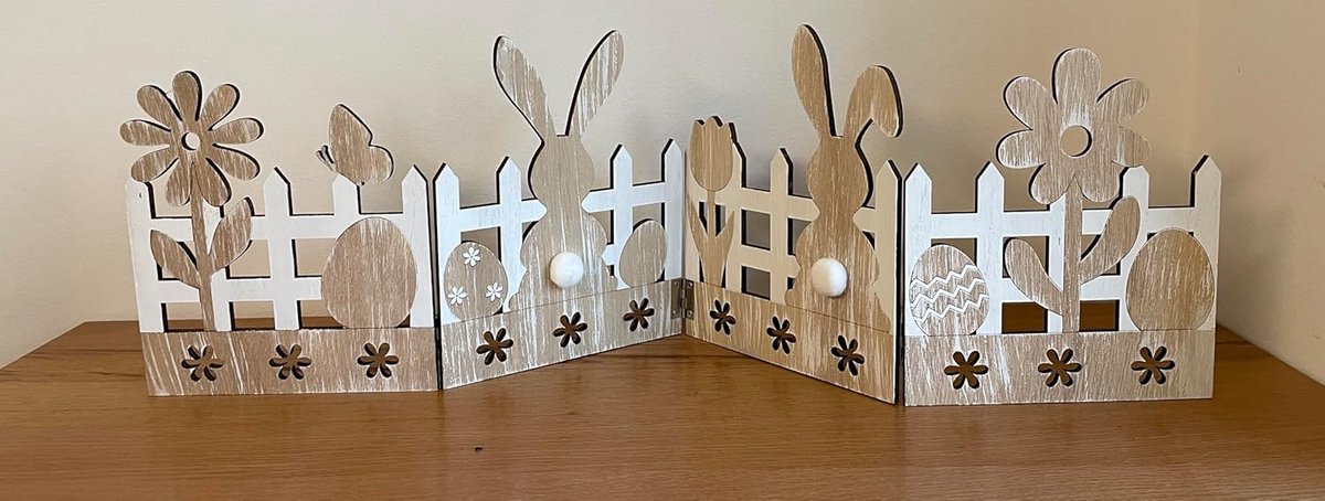 khevga Paasdecoratie, decoratie voor Pasen, tafeldecoratie met paashaashek van hout, lentedecoratie voor vensterbank, dressoir en paastafel, liefdevol vormgegeven, perfect cadeau-idee