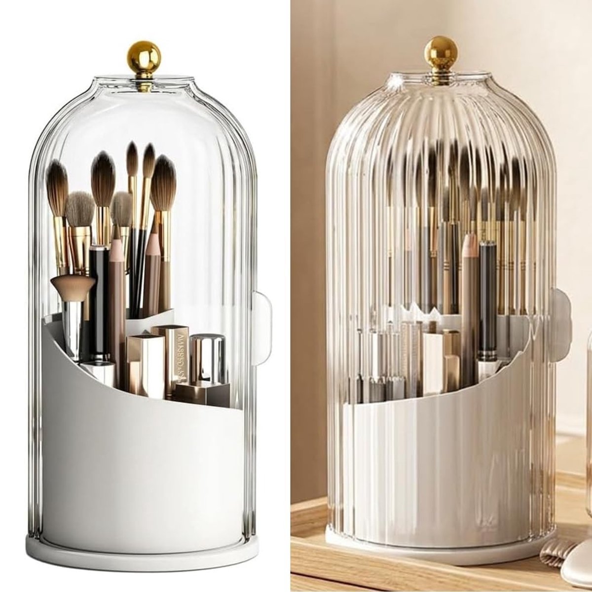 Omgoods - 360 Graden Roterende Make-upborstelhouder - Compacte Organizer met 3 Compartimenten