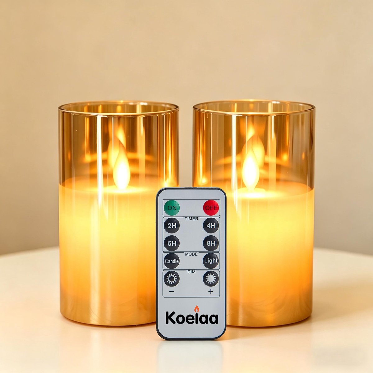 Omgoods - Set van 2 LED-kaarsen zonder Vlam met Glas - Realistisch Flickerend Effect