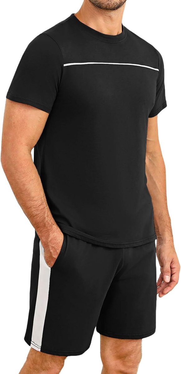 Herenpyjama katoen korte mouwen zomer shorty nachtkleding ronde hals slaapkleding pyjama huispak vrijetijdspak T-shirt pyjamabroek tweedelige set