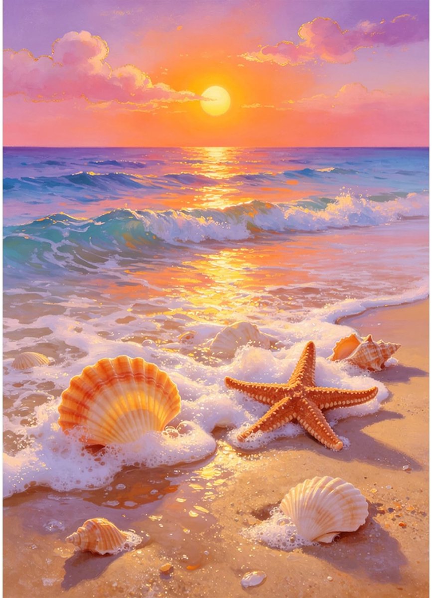 Omgoods - Diamantborduurwerk Zonsondergang op Zee - 30 x 40 cm