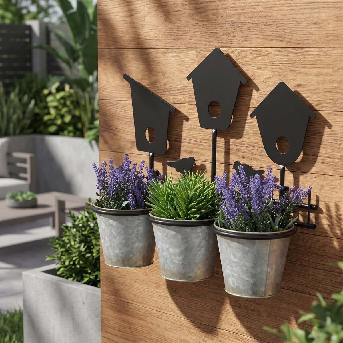 Omgoods - Set van 3 Wandvazen met Decoratief Metaal voor Verticale Tuin